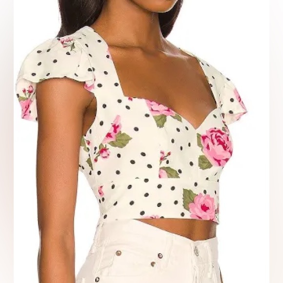Revolve LPA Tracy crop top white, polka dot, floral - Picture 3 of 8